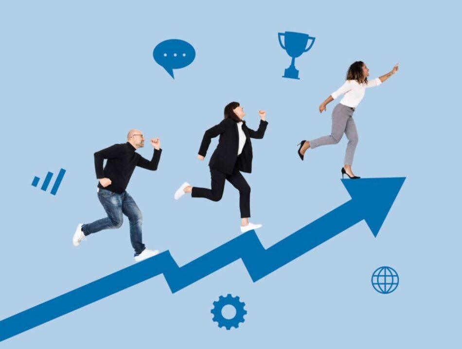 Employees rushing towards success