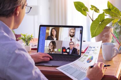 A team of remote workers on a video call