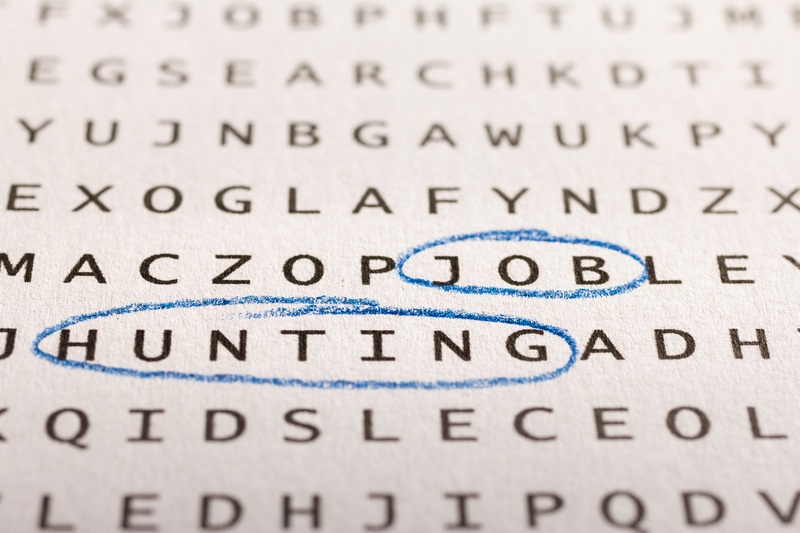 word search that has the words job and hunting circled
