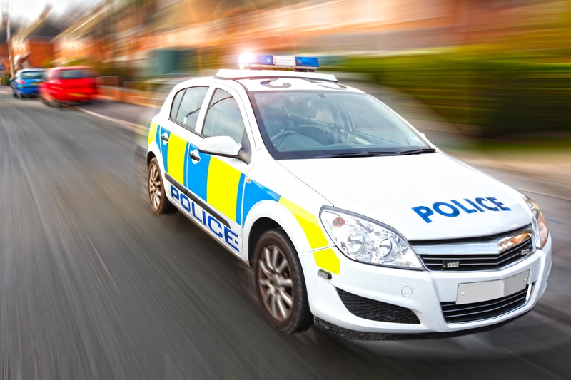 Police car driving at high speed