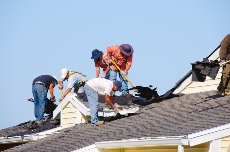 Roofers working