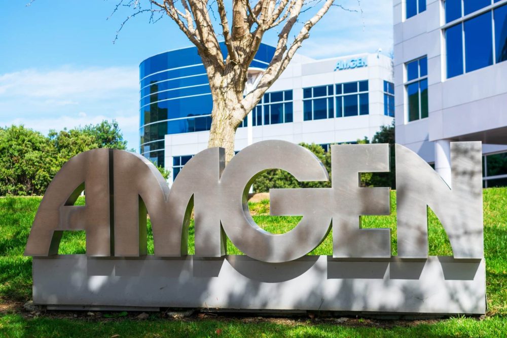 Amgen sign at company office in Silicon Valley