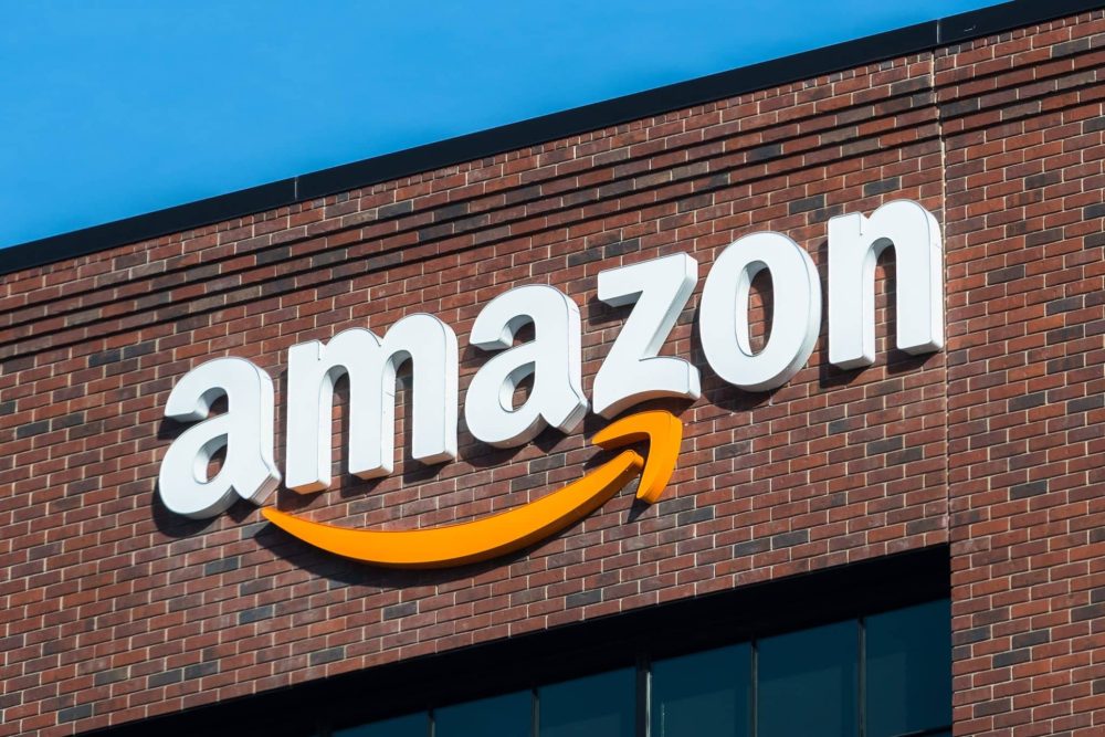 Amazon logo on the facade of office building in Silicon Valley