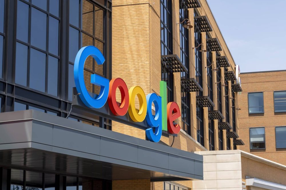 Google sign at the entrance of office building in Detroit, Michigan