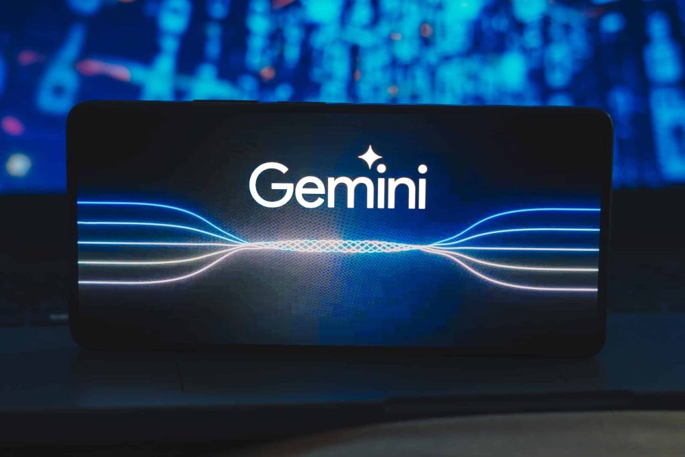 Google Gemini logo is displayed on a smartphone screen