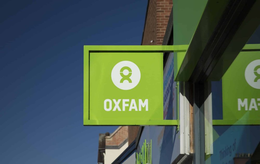 Oxfam Charity Shop Sign in the city centre