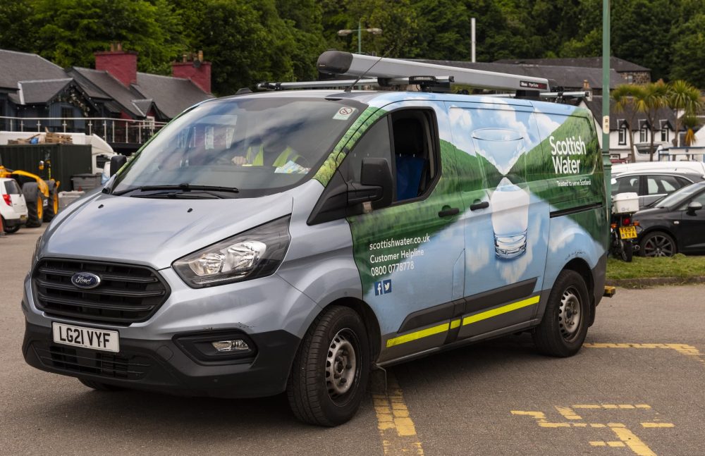 Scottish water company service van on call on the Isle of Mull, Scotland, UK