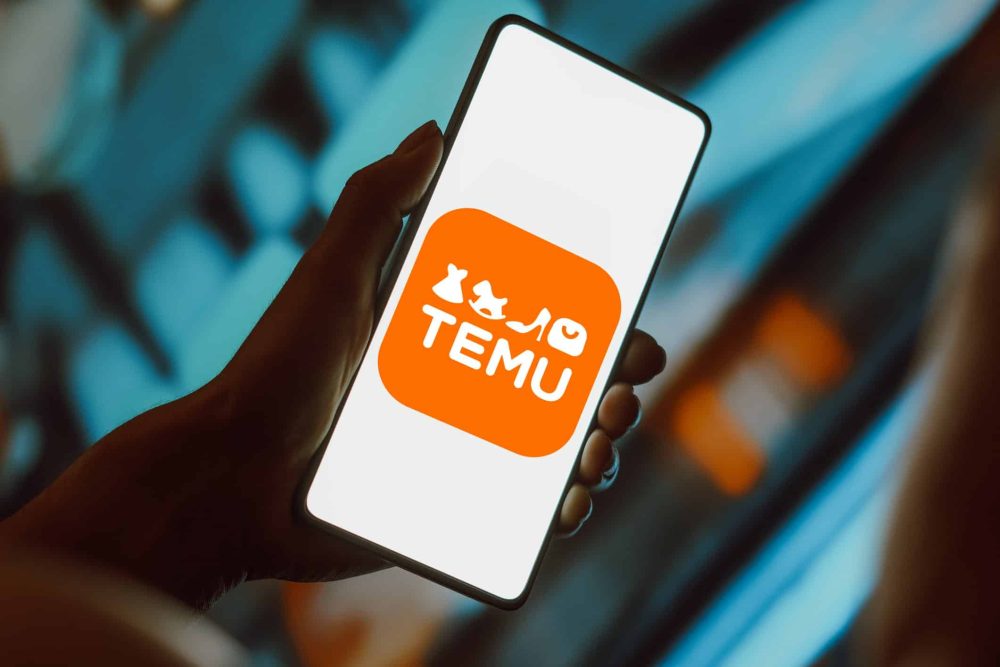 Temu logo displayed on phone screen