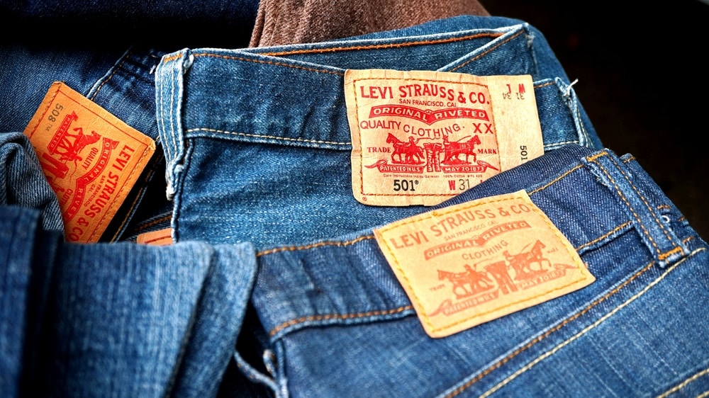 A pile of blue Levi Strauss jeans