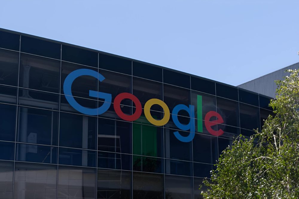 Google logo in front of the corporate building in Mountain View, California