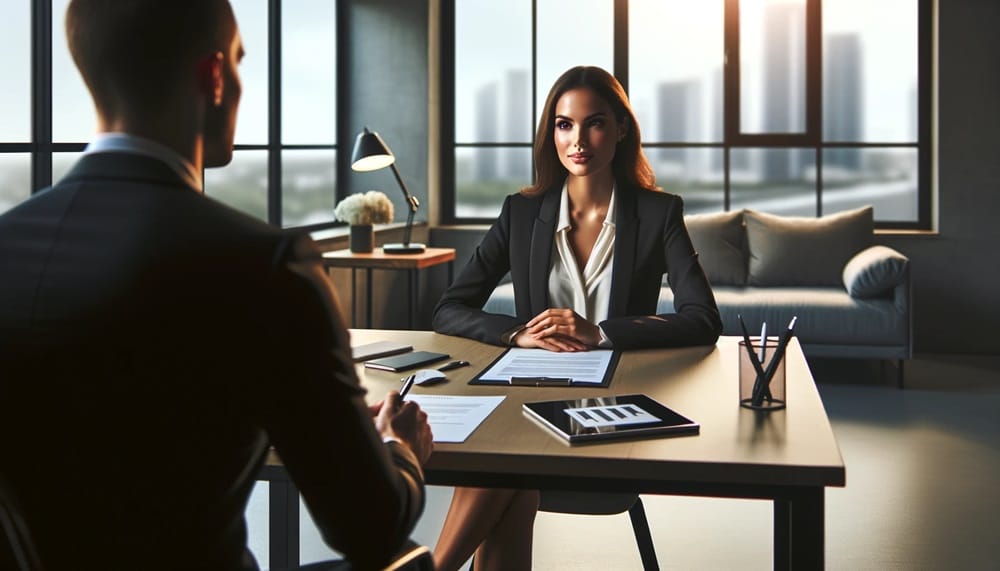 A woman has a job interview