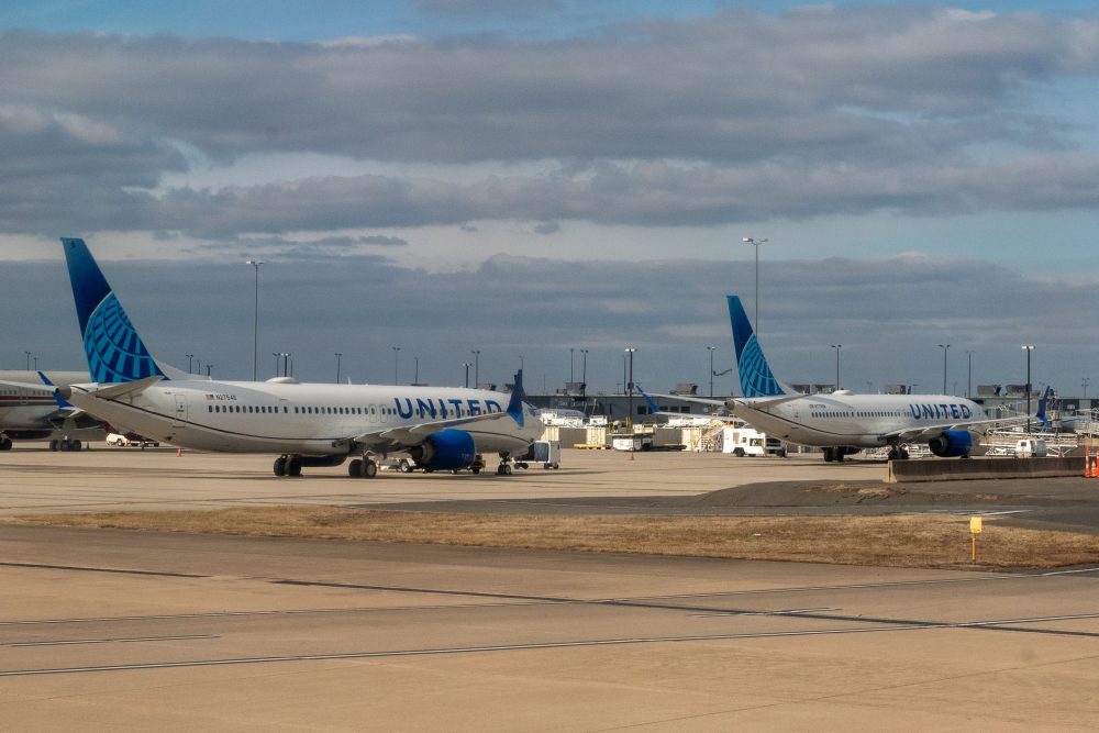 Two United Airlines grounded Boeing 737 Max 9 jets at Washington DC's Dulles International Airport