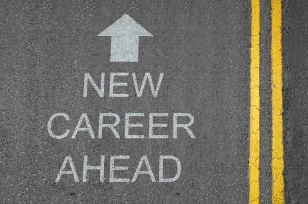 New career ahead wih an arrow pointing forwards