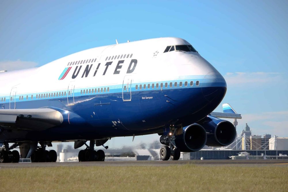 United Airlines Boeing 747 on runway