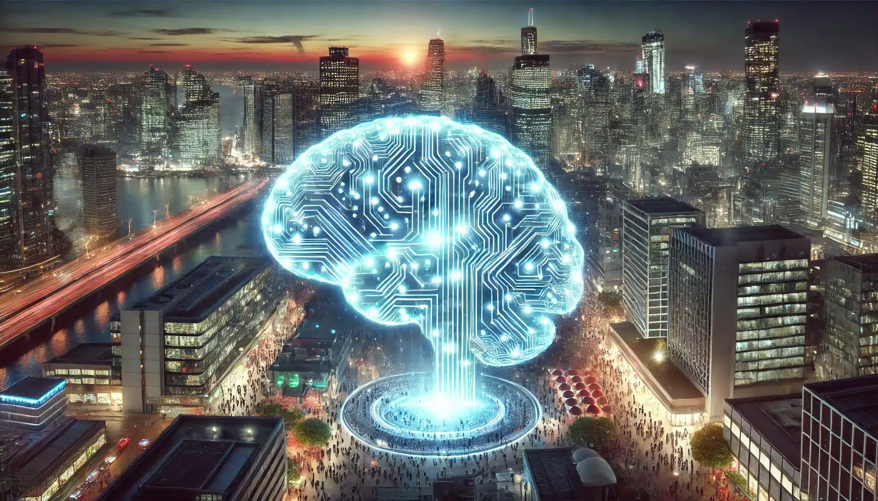 An AI Image of a giant brain over a futuristic city