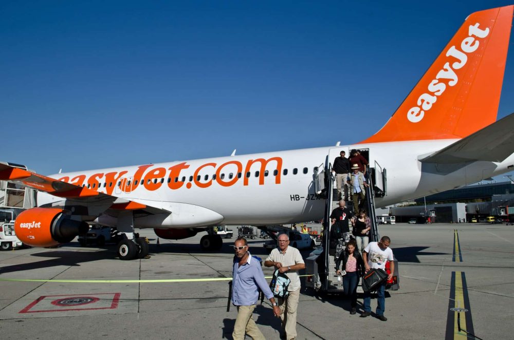 Easyjet airline and passengers in Geneva international airport