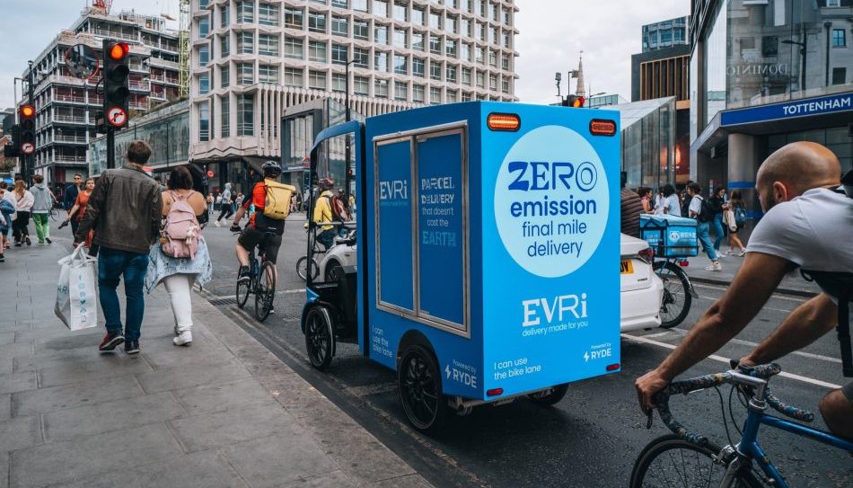 Evri delivery cargo e-bike on New Oxford Street