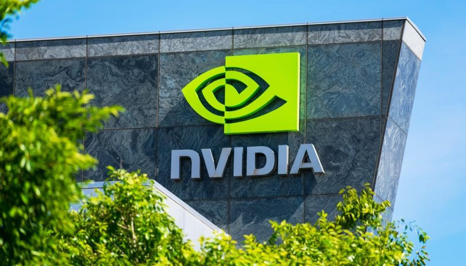 Nvidia logo and sign on headquarters