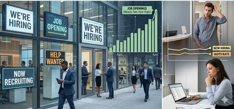 U.S. Job Openings Hit Nearly Two-Year High in April—But Hiring and Quits Stay Cautious