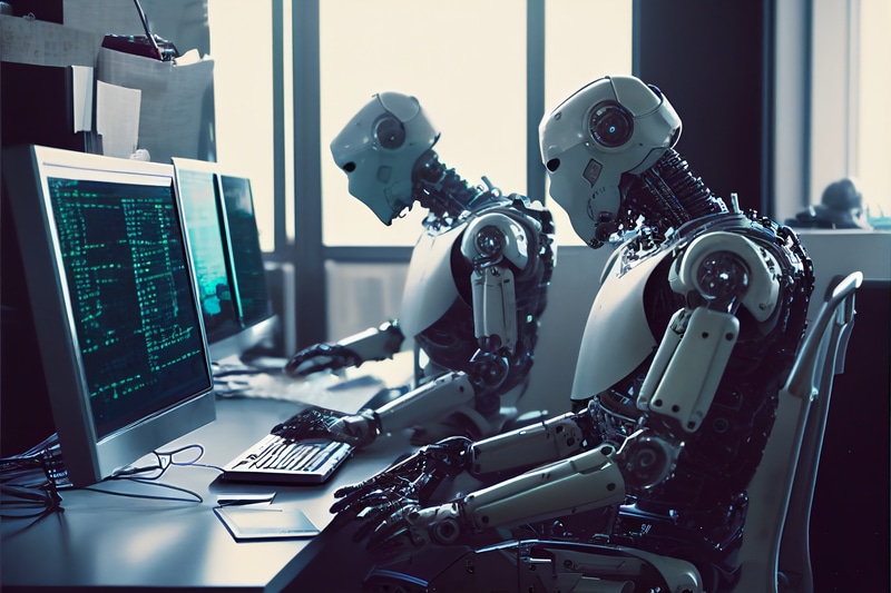 AI robots working on PCs