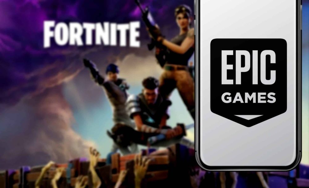 Fortnite maker Epic Games' logo on a smartphone