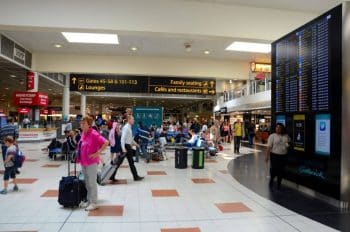 Passengers and employees at Gatwick international airport