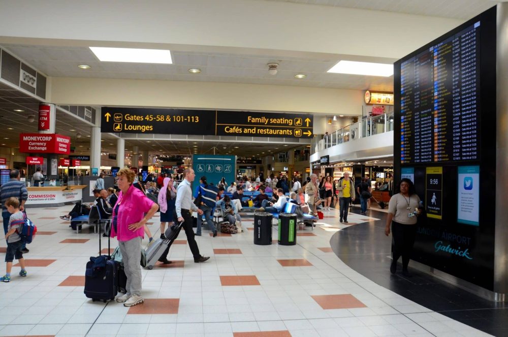 Passengers and employees at Gatwick international airport