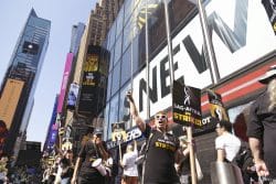 SAG-AFTRA members on a picket line in Times Square, New York City