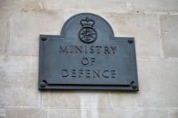 The sign for the Ministry of Defence building in London