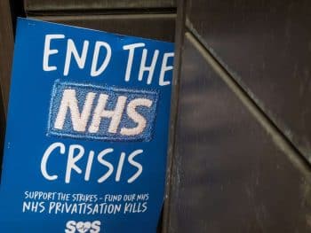 NHS protest placard
