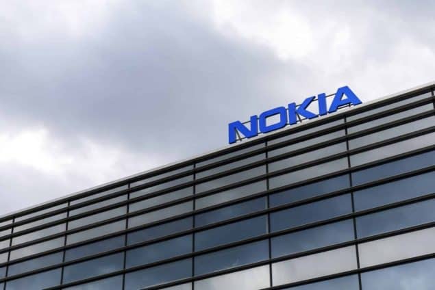 Nokia logo on top of a building in Helsinki, Finland