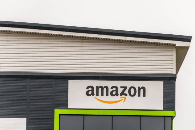 Amazon logo on Northampton UK warehouse building