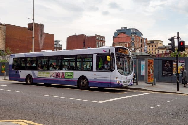 Volvo B7RLE city bus of the First Glasgow transportation company