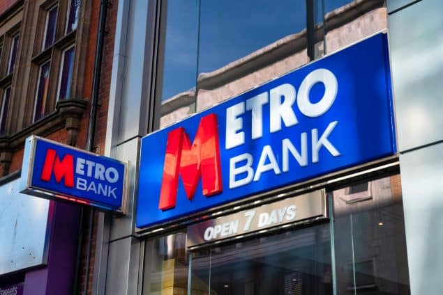 The sign for Metro Bank in Liverpool England