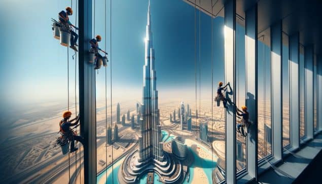 AI image of Window cleaners at the Burj Khalifa