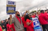 Members of the United Auto Workers striking in September 2023