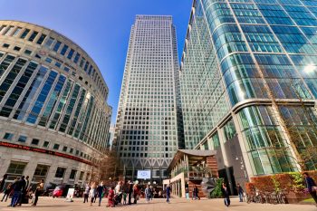 Skyscrapers in the Financial centre of Canary Wharf in London, Great Britain