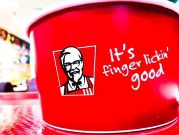 KFC bucket with thier slogan finger kickin good on it