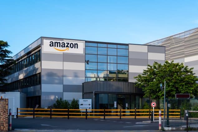 Exterior view of the Amazon Logistics delivery agency in Velizy-Villacoublay, France
