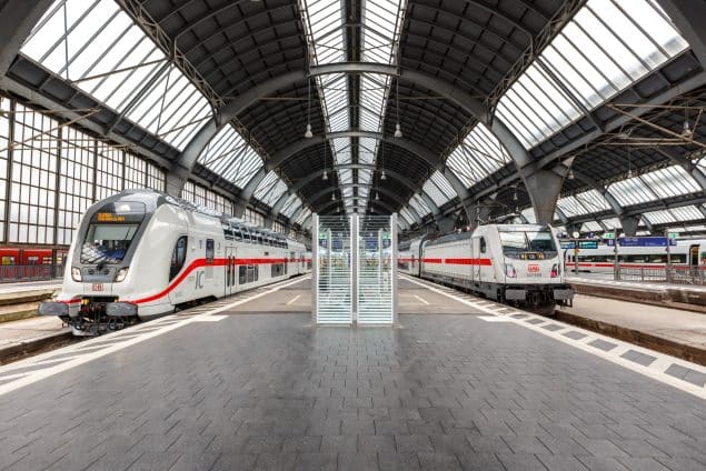 InterCity IC trains of DB Deutsche Bahn at Karlsruhe main station in Germany