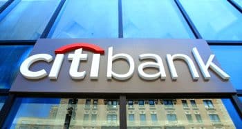 A Citibank sign outside a building in Manhattan, New York