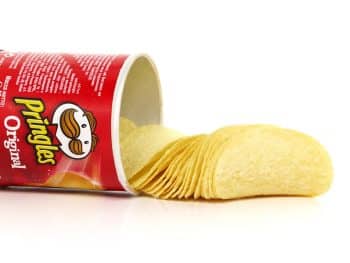 Open can of ready salted Pringles