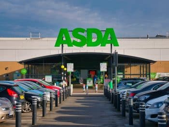 The car park and frontage of Asda store