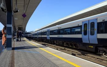 Platform and train at London Bridge railway station, London, UK