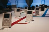 A museum display of the original Apple iPods