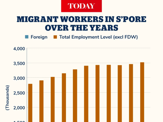 an inforgraphic showing the rise of migrant workers in Singapore
