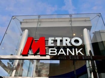 Metro Bank logo on exterior of the office building