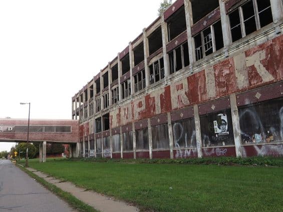 A derelict building at the abandoned Packard Plant in Detroit.