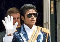 Michael Jackson in 1984, complete with sunglasses and white diamond studded glove