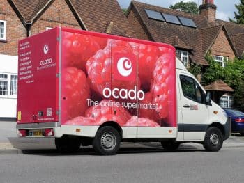 A pink Ocado lorry